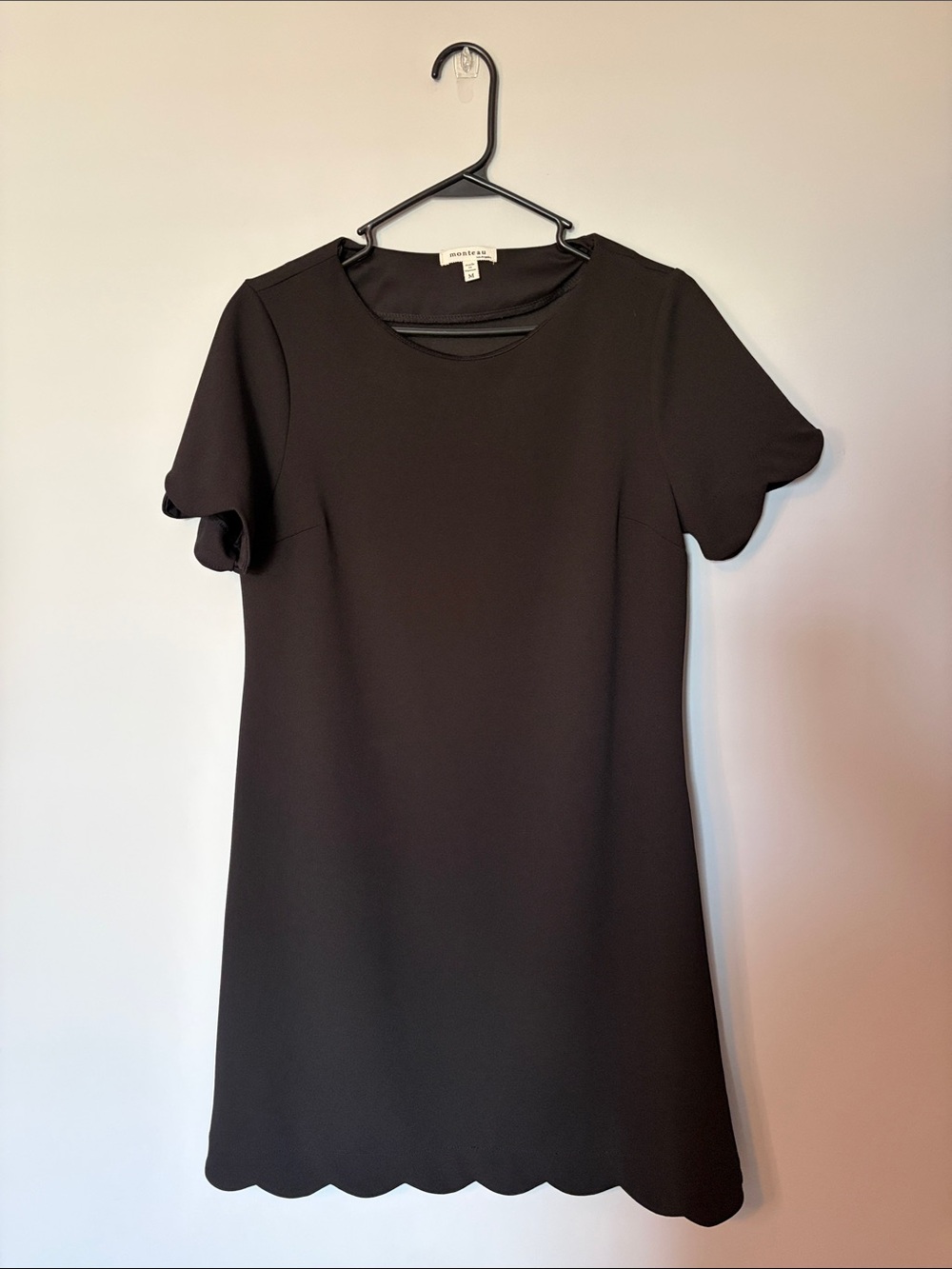 monteau Scalloped Hem Mini Dress in Black Medium